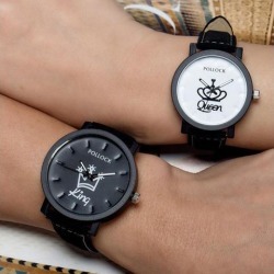 Queen/King Stylish Lovers Quartz Watch Stylish Wristwatch Ornament Gift QUEEN white dial coffee band