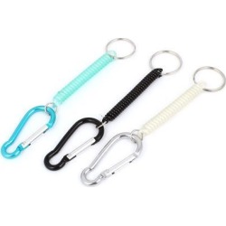 Unique Bargains 3PCS Metal Carabiner Hook Safety Spring Elastic Coiled Cord Key Chain Strap Rope