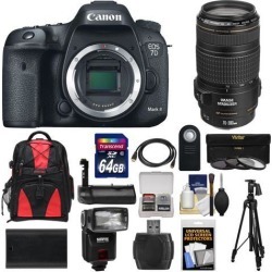 Canon EOS 7D Mark II GPS Digital SLR Camera Body with 70-300 f/4-5.6 IS Lens + 64GB Card + Backpack + Battery + Tripod + Grip + Flash + Kit