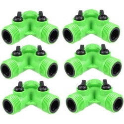 Garden Water Hose Splitter 2 Way Y Connector, Bolted and Threaded, ABS Plastic, 6 Pack