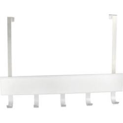 over the Door Hook Rack Bamboo 15.7 Inch Length 5 Coat Hooks Robe Holder Hanger Organizer with Screws White