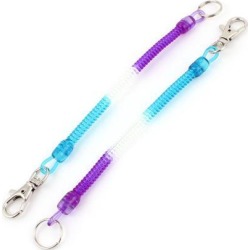Unique Bargains 2Pcs Metal Lobster Clasp Elastic Plastic Spring Coil Keychain Purple Clear Bule