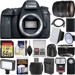 Canon EOS 6D Mark II Wi-Fi Digital SLR Camera Body with EF 24-70mm f/4L IS USM Lens + 64GB Card + Backpack + Flash + Video Light + Battery/Charger Kit