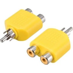 RCA Male to 2 RCA Female Connector Splitter Adapter Coupler Yellow 2Pcs for Stereo Audio Video AV TV Cable Convert
