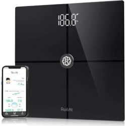 Rollifit Premium Smart Scale - Body Fat Scale With Fitness APP & Body Composition Monitor, Works With Android/iPhone 8/iPhone X, Black