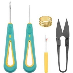Leather Craft Tool Sets 5PCS DIY Craft Hand Sewing Tools, Straight Needle Awl, Curved Needle Awl, Hole Needle Awl, Leathercraft Thimble, Scissor