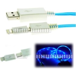 Blue 1M 3.3Ft Illuminating LED Micro USB Cable + Micro USB Female to 8 Pin Lightning Male Adapter Data Sync Charge Cable for Apple iPhone 6 Plus iPad
