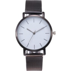 Women Elegant Casual Quartz Stainless Steel Band Strap Watch Concise Decoration Black white dial