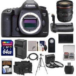 Canon EOS 5D Mark III Digital SLR Camera with EF 24-70mm f/4.0L IS USM Lens & 64GB Card + Grip + Battery & Charger + Case + Tripod Kit