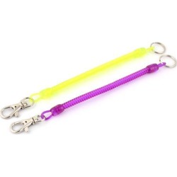 Plastic Lobster Hook Spring Coil Keychain Rope Light Green Purple 21cm Long 2pcs