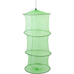 Unique Bargains 11.4 x 0.8 Nylon Plastic3 Layers Foldable Fishing Landing Net Fish Basket for Fishermen Shrimp Green