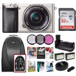 Sony Alpha a6000 Mirrorless Camera w/16-50mm & 128GB Bundle (Silver)