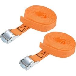 3.5M x 25mm Lashing Strap Cargo Tie Down Straps w Cam Lock Buckle 250Kg Work Load, Orange, 2Pcs