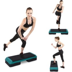 Soozier 43" Adjustable Aerobic Platform Stepper with Risers 4" 6" 8" Cardio Fitness Trainer Workout Step, Black Green