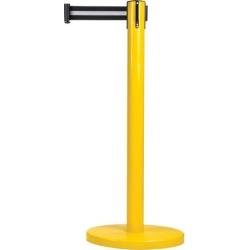 Zenith Safety Products Heavy Duty Crowd Control Stanchion, Hi-Viz Yellow Steel, Retractable 7-ft White/Black Belt