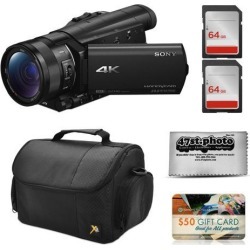 Sony FDR-AX100 4K Ultra HD Camcorder Video Camera + 128GB Memory, Carrying Case, Microfiber Cleaning Cloth