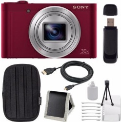 Sony Cyber-shot DSC-WX500 Digital Camera (Red) + Small Case + Deluxe Starter Kit + Memory Card Wallet + SD Card USB Reader + Micro HDMI Cable