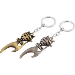 Lover Cat Shaped Pendant Keyring Keychain Key Ring Silver Tone Bronze Tone 2pcs