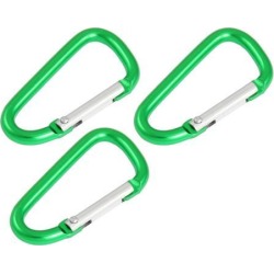 Unique Bargains Unique Bargains 3 x D Shaped Spring Loaded Green Aluminum Alloy Carabiner Hook