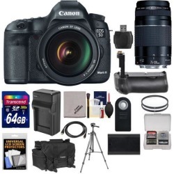Canon EOS 5D Mark III Digital SLR Camera with EF 24-105mm L IS USM Lens & 75-300mm III Lens + 64GB Card + Grip + Battery & Charger + Case + Tripod.