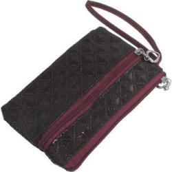 Unique Bargains Unique Bargains Square Stitching Burgundy Zip up Phone Pouch w Wrist Strap