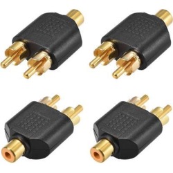 RCA Female to 2 RCA Male Connector Splitter Adapter Coupler Black 4Pcs for Stereo Audio Video AV TV Cable Convert