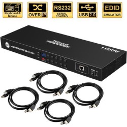 TESmart 8Ports HDMI KVM Switch 4K UHD, USB 2.0, RS232/ LAN Port, 4Pcs 5ft/1.5m KVM Cables included, Console Rack Mount, Control of 8 Computers/Servers