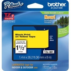 Brother TZE661 36 mm (1.40') Black on Yellow tape for P-Touch, 8 m (26.20 ft.)