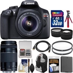 Canon EOS Rebel T6 Wi-Fi Digital SLR Camera & EF-S 18-55mm IS II with 75-300mm III Lens + 32GB Card + Backpack + Battery + Tripod + Tele/Wide Lens Kit