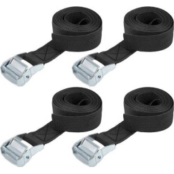 3Metersx38mm Lashing Strap Cargo Tie Down Straps w Cam Lock Buckle 500Kg Work Load, Black, 4Pcs