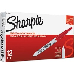 Sharpie 1735791DZ Retractable Permanent Marker, Ultra Fine Tip, Red - 1 Dozen