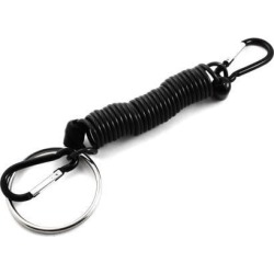 Unique Bargains Black Silver Tone Security Spring Stretchy Coiled Cord Keyring Keychain Strap
