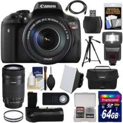 Canon EOS Rebel T6i Wi-Fi Digital SLR Camera & EF-S 18-135mm IS & 55-250mm IS STM Lens + 64GB Card + Case + Grip + Filters + Tripod + Flash + Kit