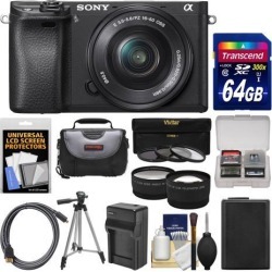 Sony Alpha A6300 4K Wi-Fi Digital Camera & 16-50mm Lens with 64GB Card + Case + Battery & Charger + Tripod + 3 Filters + Kit