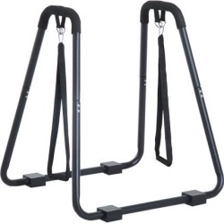 Soozier Fitness Dip Station Bar Pull Push Up Stand Workout Stand with Straps Home Gym Black