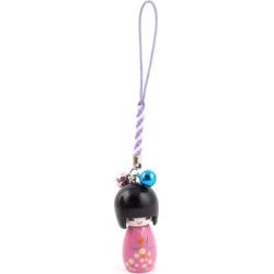Unique Bargains Japanese Kokeshi Doll Mobile Phone Cellphone Pendant String w Two Bell