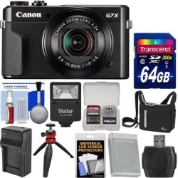 Canon PowerShot G7 X Mark II Wi-Fi Digital Camera with 64GB Card + Case + Flash + Battery & Charger + Tripod Kit