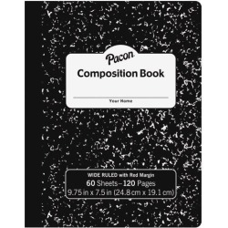 Pacon MMK37118 Composition Book, 60 Sheets - Wide Ruled - 0.38' Ruled 7 1/2' x 9 3/4' - Black Cover Marble - 1 Carton (72 pcs)