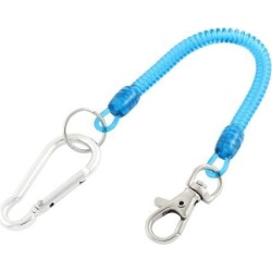 Carabiner Hook Coil Lanyard Blue Spring Key Chain w Lobster Clasp