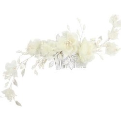 Pearl Bride Hair Comb Wedding Headwear Chiffon Flowers Women Headdress