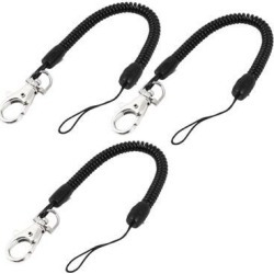 Unique Bargains Lobster Clasp Key Chain Ring Stretchy Spring Spiral Coiled Strap Black 3pcs