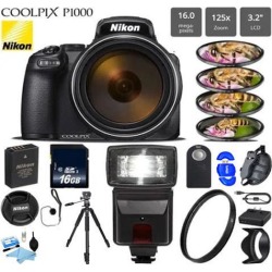 Nikon COOLPIX P1000 Digital Camera w/ Professional Flash 16GB MC Tripod Filters & More