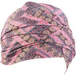 Women Cotton Bandana Elastic Turban Beanie Chemo Hair Loss Hat Brown Pink