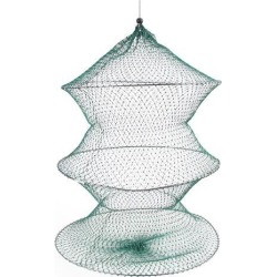 Unique Bargains 15' x 0.39' Nylon Metal 3 Layers Foldable Fishing Landing Net Fish Basket for Fishermen Shrimp Green
