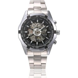 Cool watches For Men Skeleton Mens Black Automatic Mechanical Sport Wrist Watch Stainless Steel Band black dial