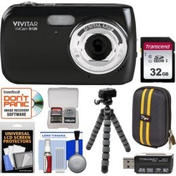 Vivitar ViviCam S126 Digital Camera (Black) with 32GB Card + Case + Tripod + Kit