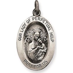 Sterling Silver Antiqued Our Lady of Perpetual Help Medal