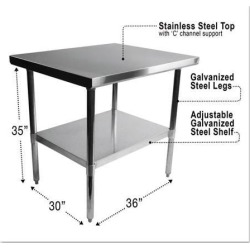 Stainless Steel Table, 36 x 30 x 35, Silver