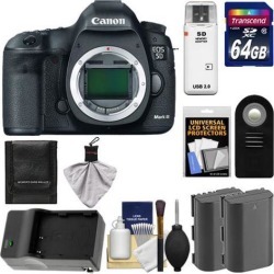 Canon EOS 5D Mark III Digital SLR Camera Body with 64GB Card + 2 Batteries + Charger + Remote + Accessory Kit