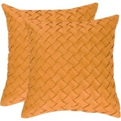 Throw Pillow Cover Stylish Basket Weave Pattern Soft Solid Decorative Pillow Case Home Decor Design Cushion Cover for Sofa Bedroom Car, Orange.